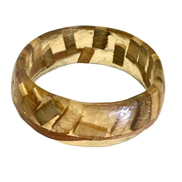 Vintage scalloped wood Dmd resin unique bangle bracelet 3” diameter - Picture 3 of 13